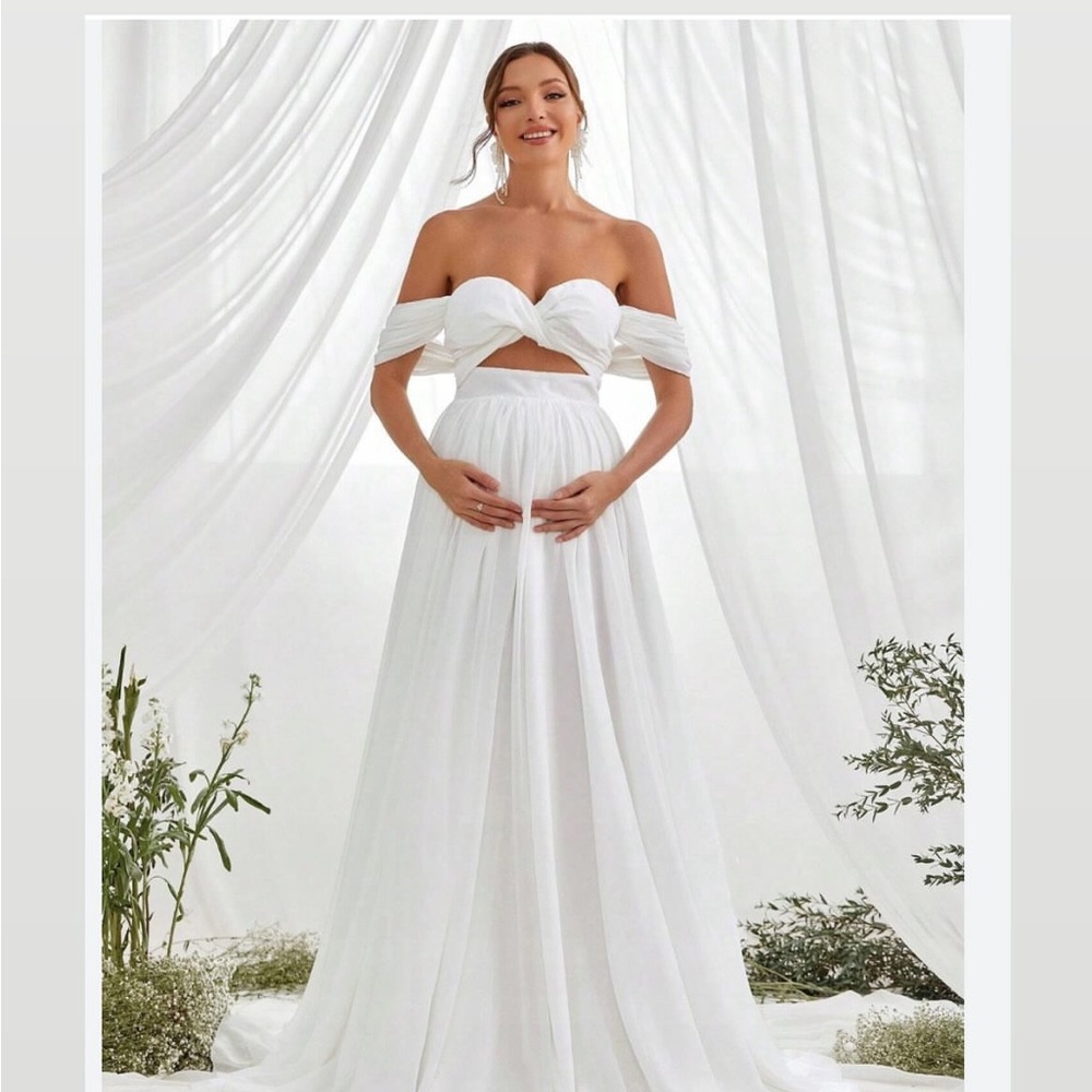 Elegant White Off-Shoulder Wedding/ Maternity Dress